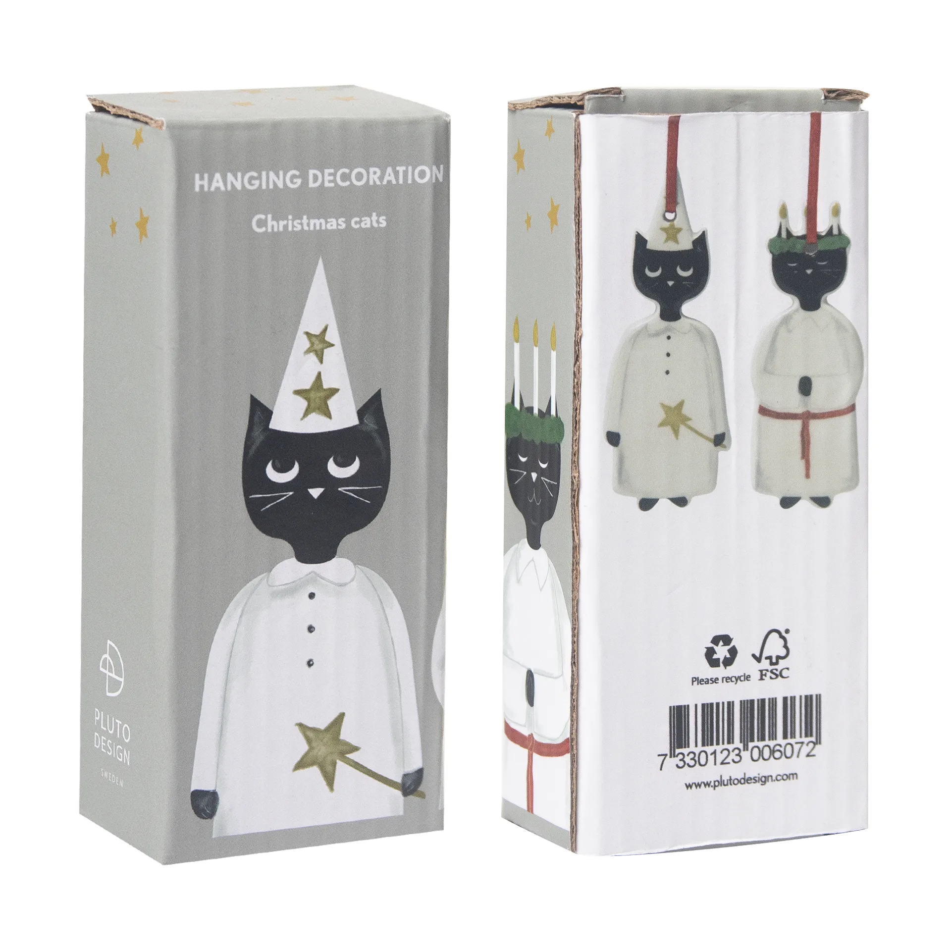 Christmas cats julhänge 2 delar, Svart-vit Pluto Design