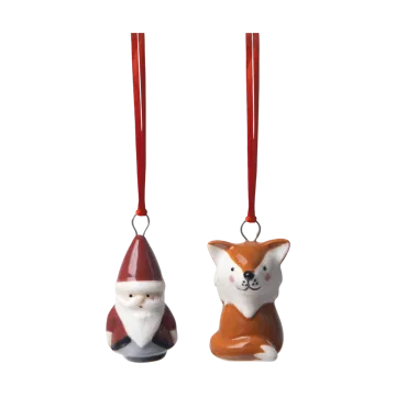 Fox & Santa dekorationshänge 2 delar - Röd-vit-brun - Pluto Design