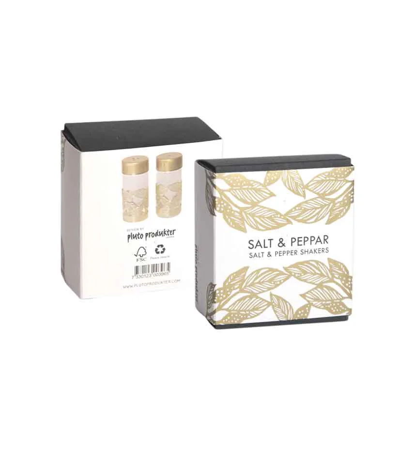 Grönska salt- och pepparkar, Guld-glas Pluto Design