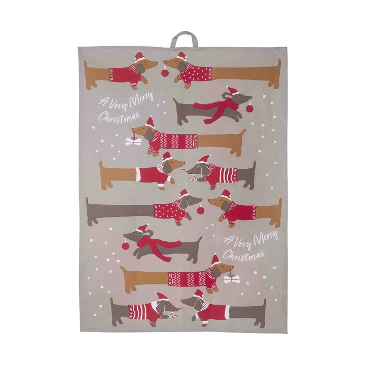 Jolly dogs kökshandduk 50x70 cm - Röd-grå - Pluto Design