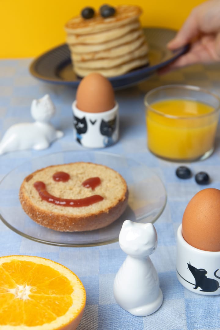 Kattfamiljen äggkopp 4 delar, Vit-svart-blå Pluto Design