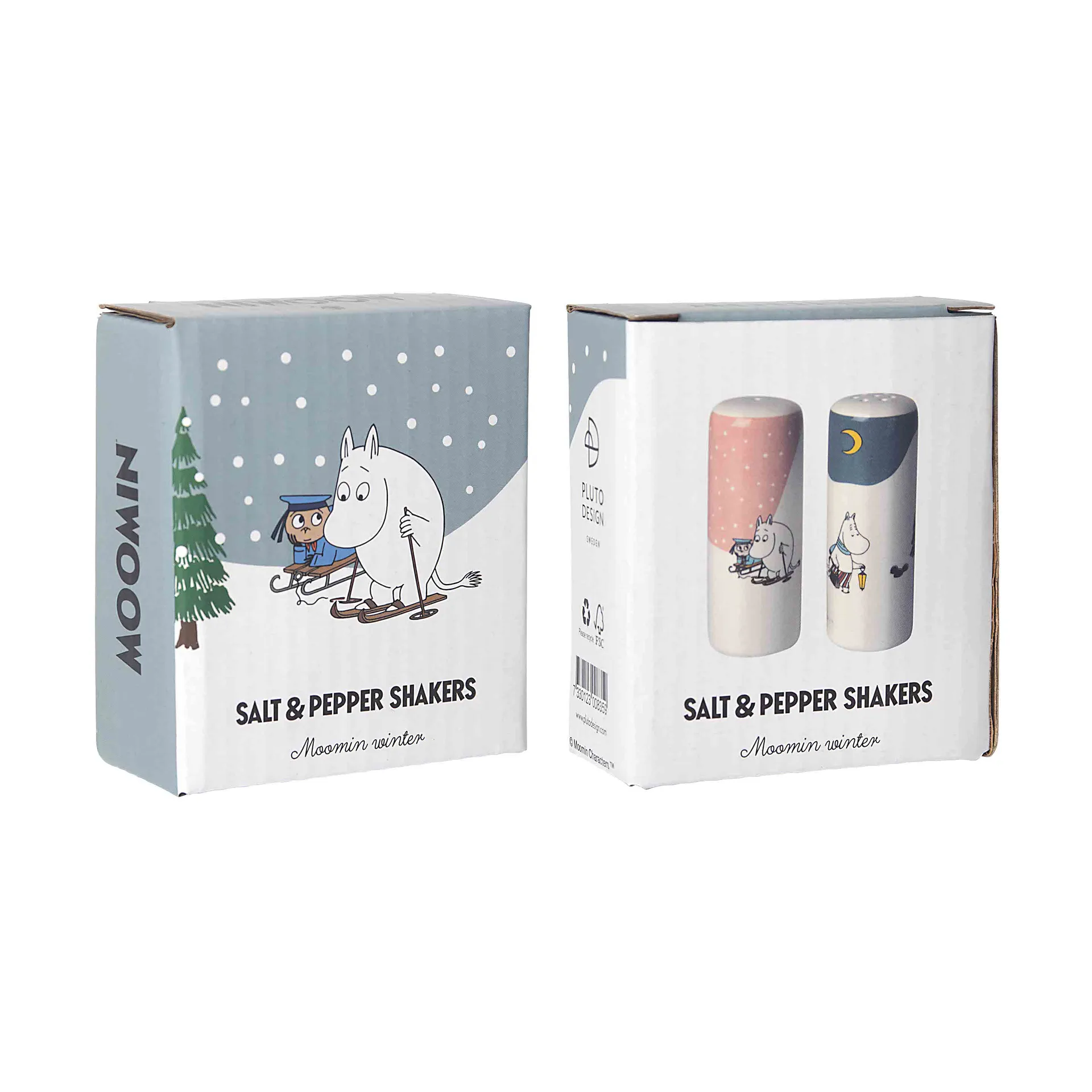 Mumin vinter salt & pepparkar, Rosa-blå-vit Pluto Design