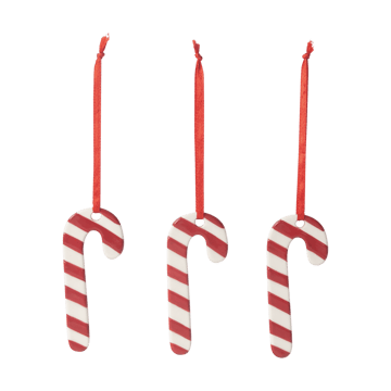 Polkagris julgranshänge 3-pack - Vit-röd - Pluto Design