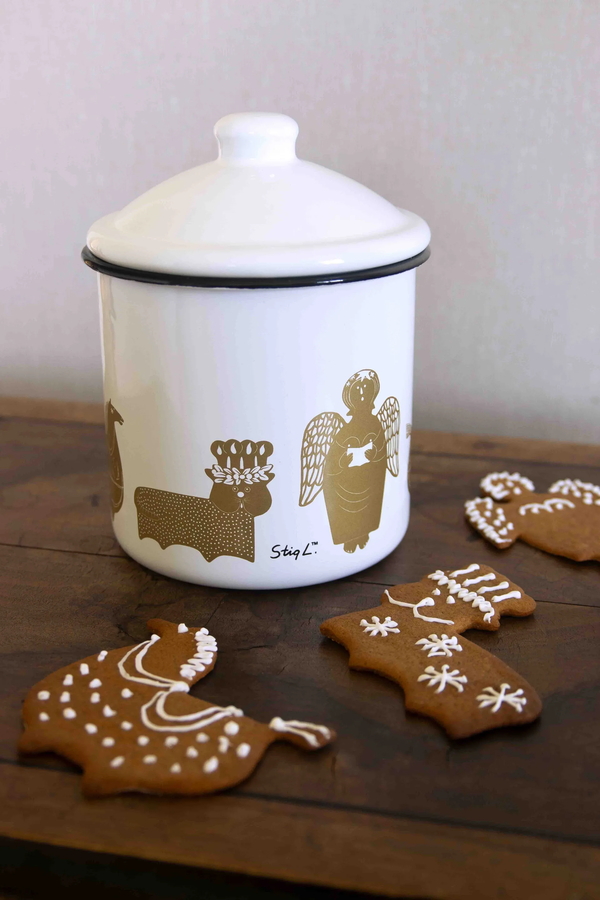 Stig L Gingerbread burk, Vit-guld Pluto Design