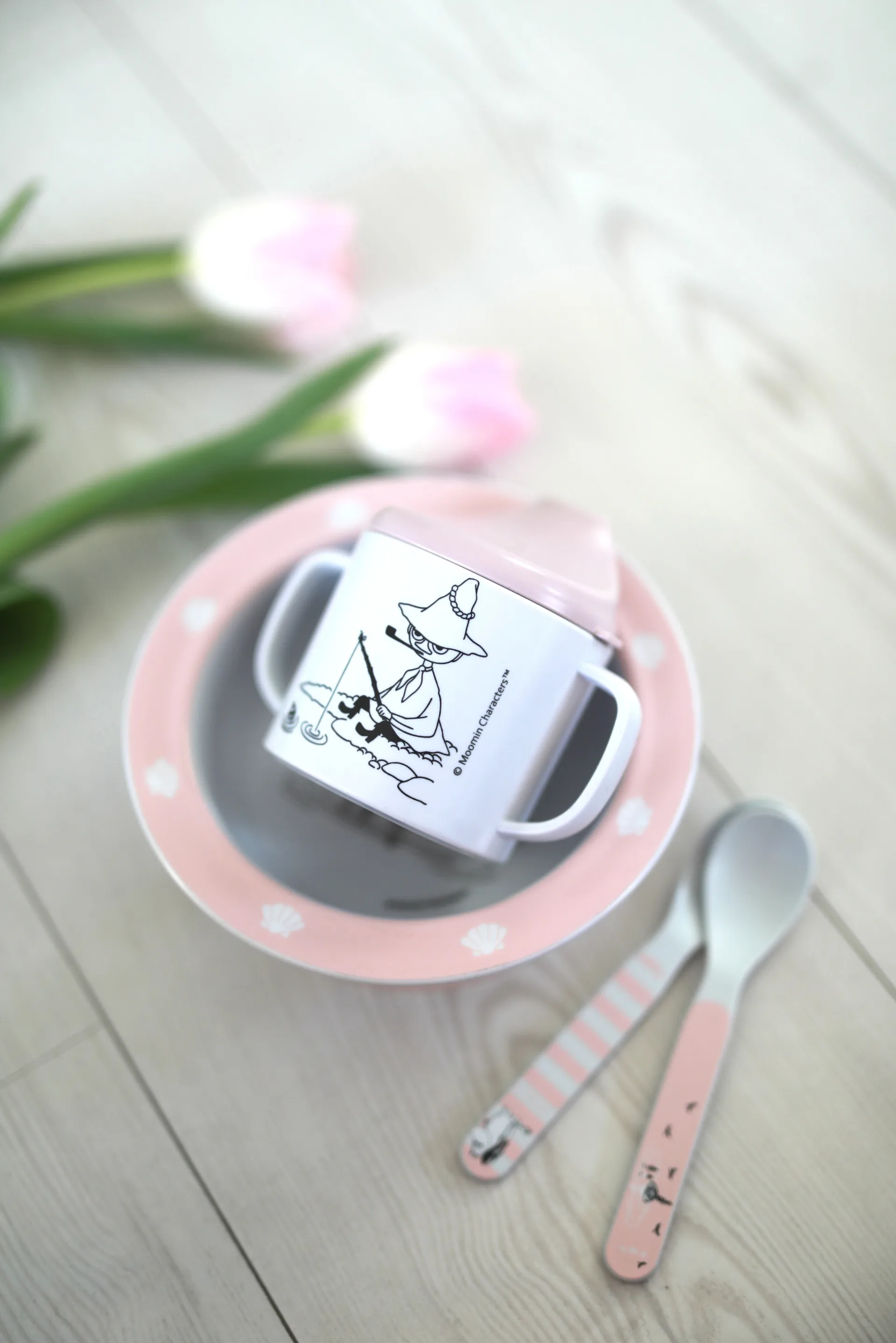 Mumin Vatten & Bad pipmugg & sugkopsstallrik, Rosa Rätt Start