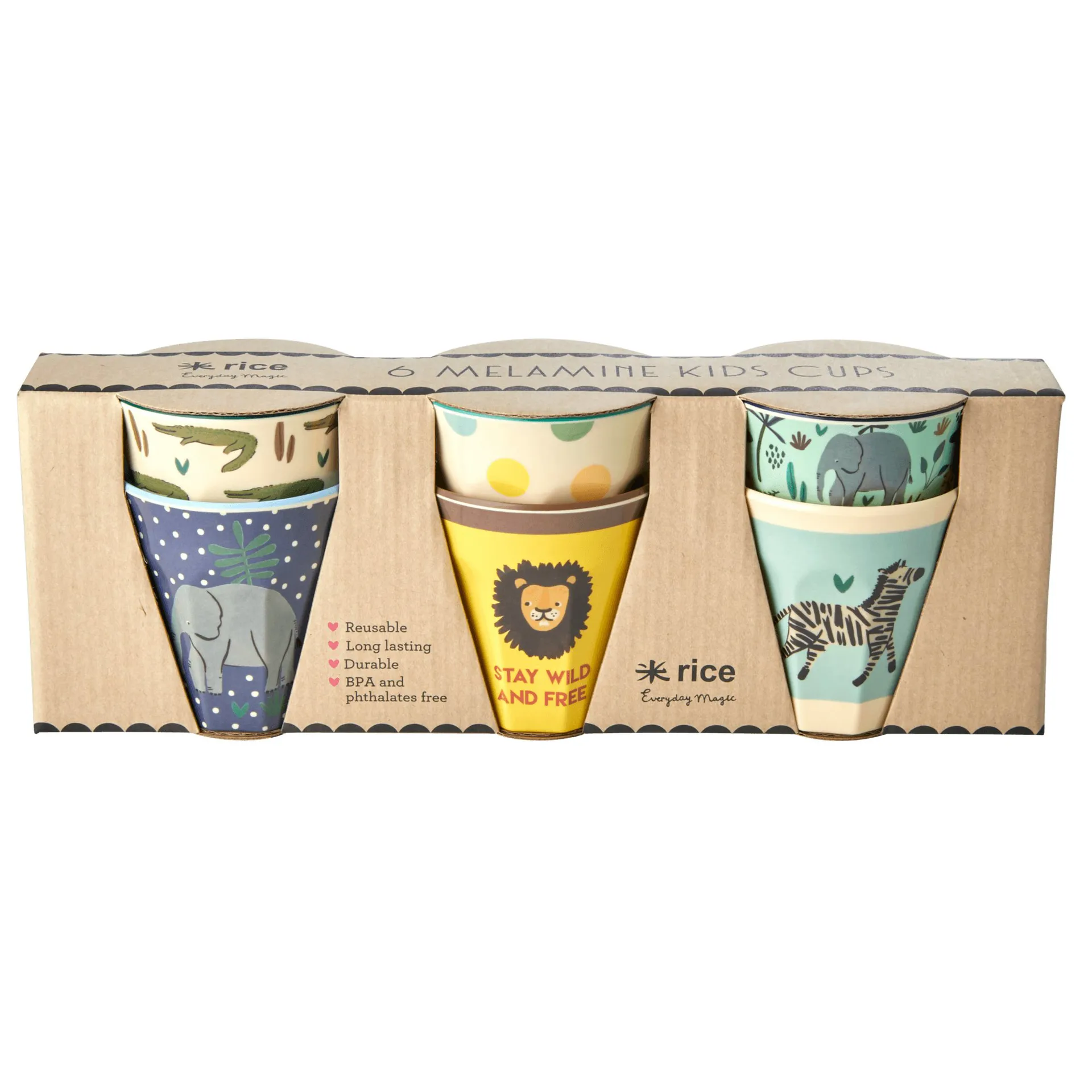 Rice barnkopp Jungle animals 6-pack, Blå-multi RICE