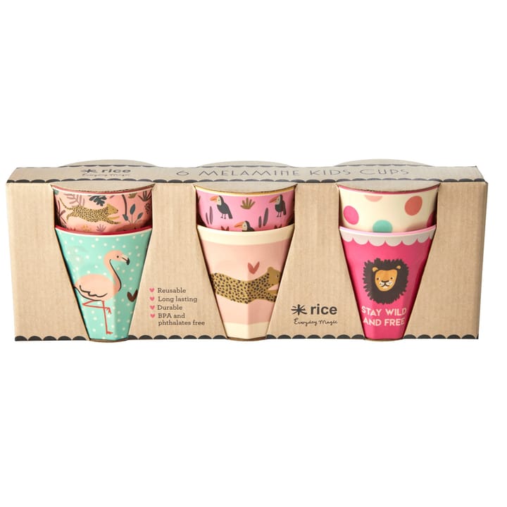 Rice barnkopp Jungle animals 6-pack, Rosa-multi RICE