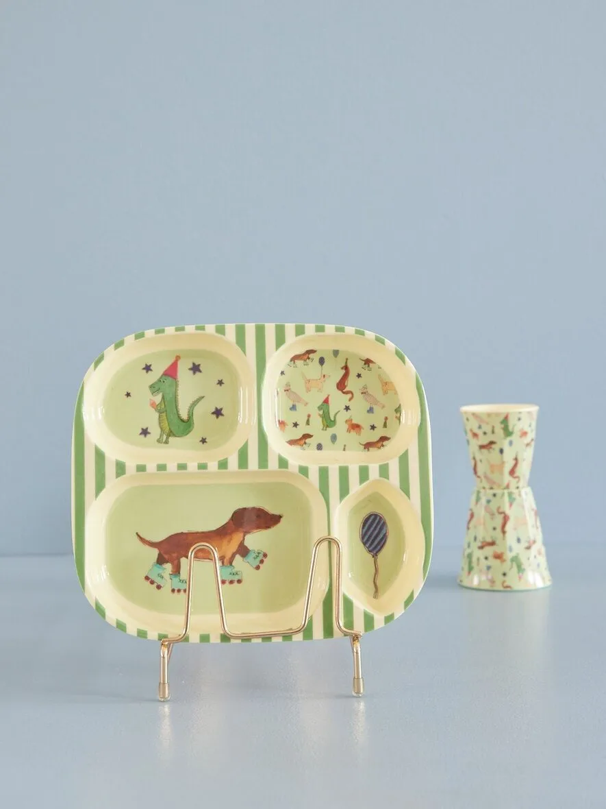 Rice barntallrik melamin 4 fack, Animal print-green RICE