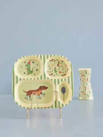 Rice barntallrik melamin 4 fack - Animal print-green - RICE