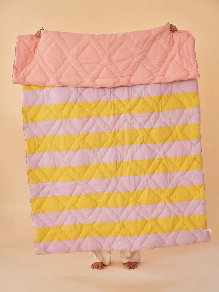 Rice bomullsfilt randig 140x200 cm, Yellow-lavender-pink RICE