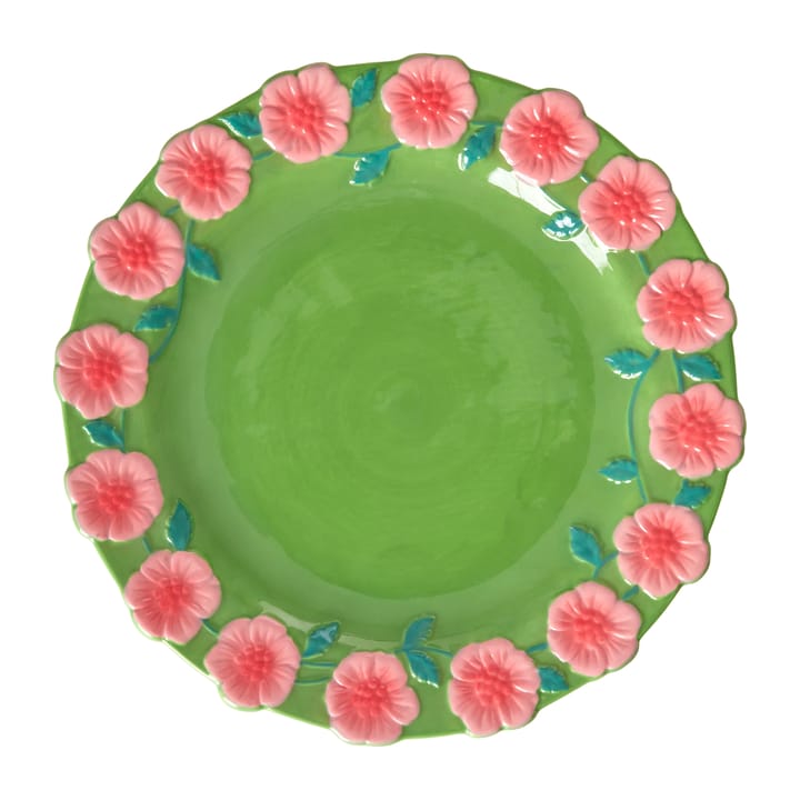 Rice Embossed Flower keramiktallrik Ø25,5 cm, Sage green RICE