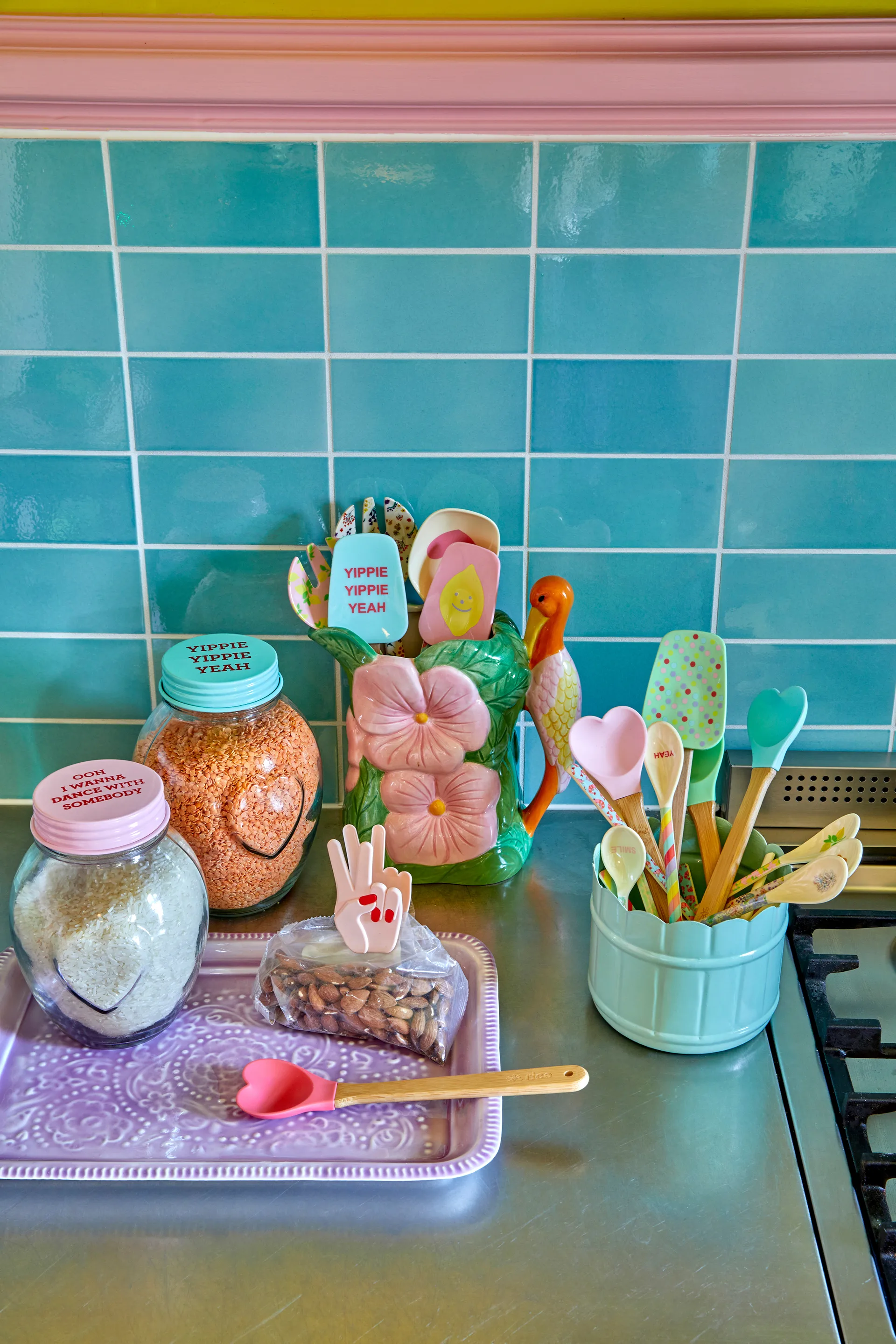 Rice glasburk med lock large 1,8 liter, Pink RICE