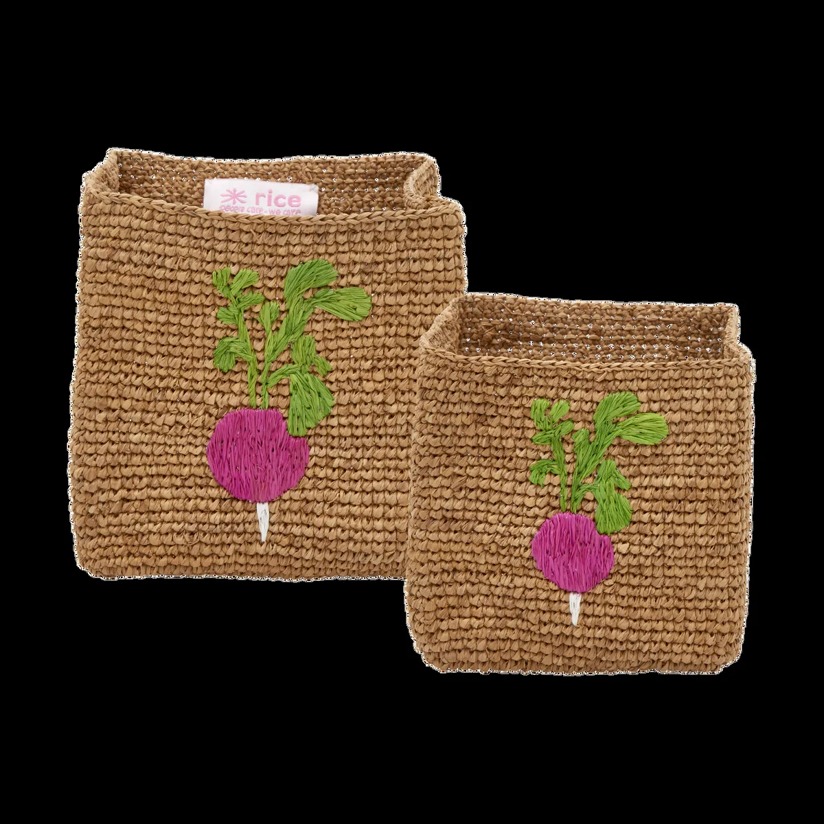 RICE Rice raffia förvaringskorg 2 delar Radish Embroidery-Tea
