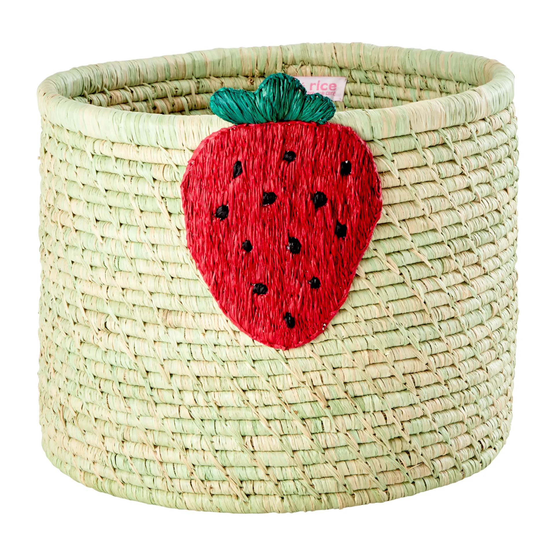 Rice raffia förvaringskorg Ø35 cm, Strawberry embroidery RICE