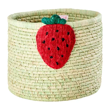 Rice raffia förvaringskorg Ø35 cm - Strawberry embroidery - RICE