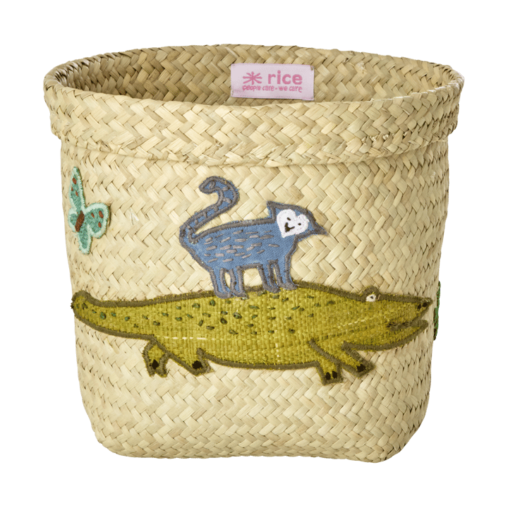 Rice raffia förvaringskorg rund 2 delar - Animal Embroidery-Green-blue - RICE