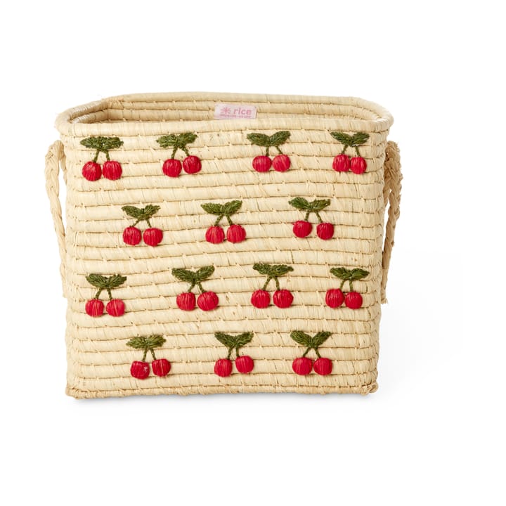 Rice raffiakorg med handtag 30x30 cm - Körsbär - RICE
