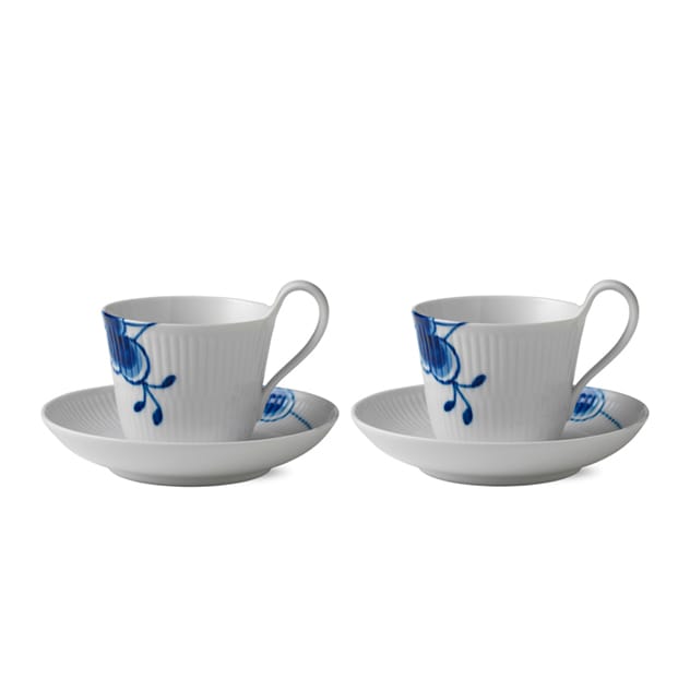 Blue Fluted Mega kopp med fat 2-pack - 25 cl-högt handtag - Royal Copenhagen