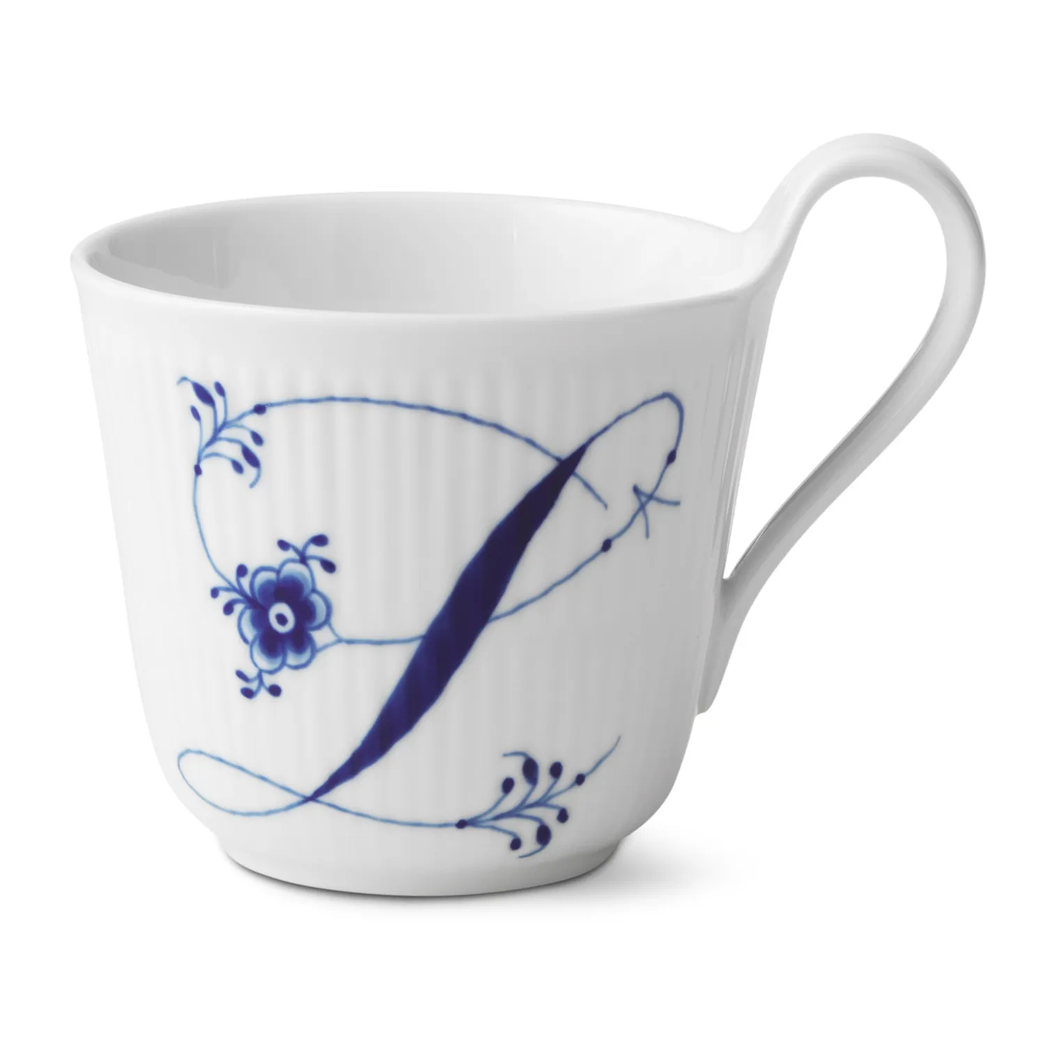 Musselmalet räfflat Alphabet mugg 33 cl, L Royal Copenhagen