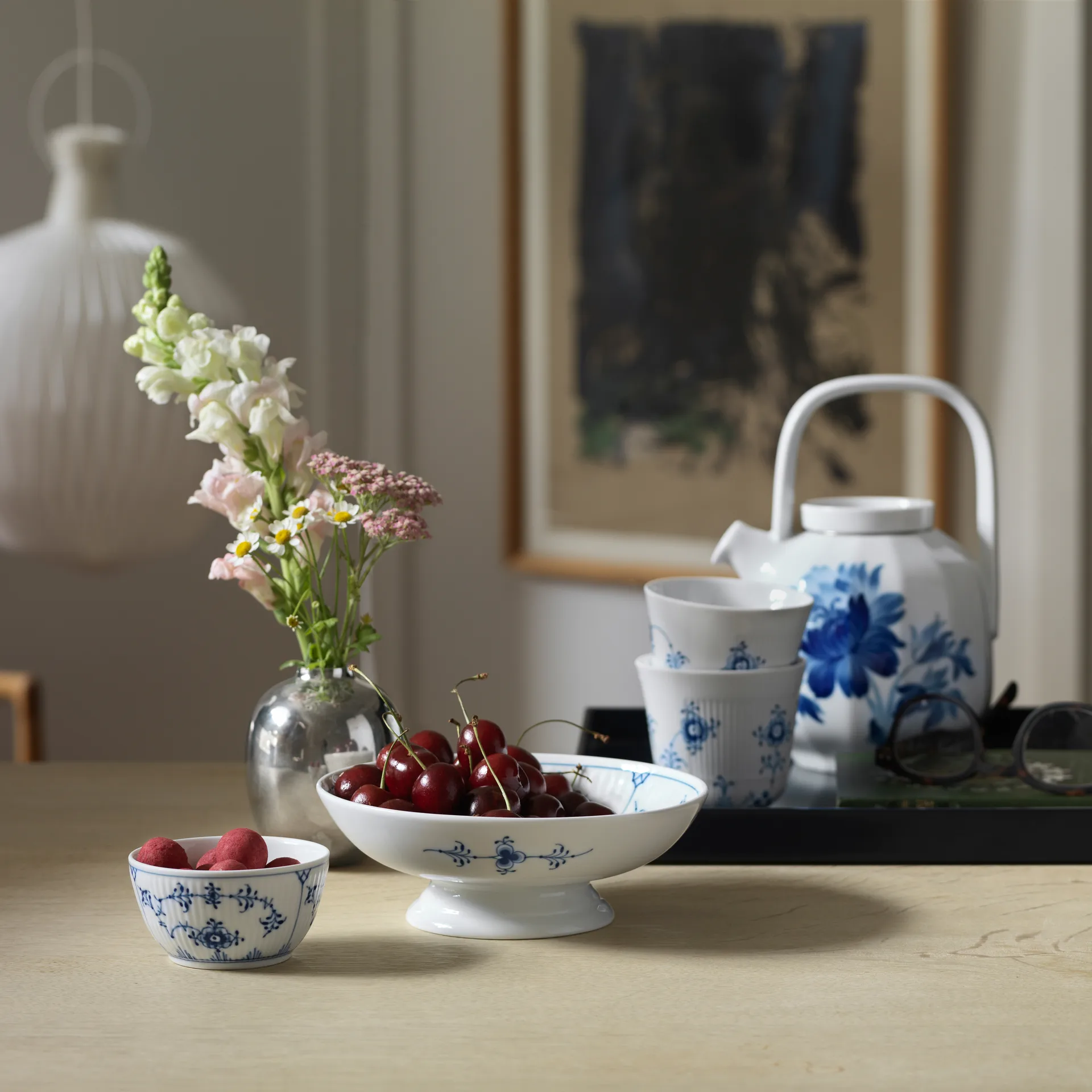 Musselmalet räfflat skål, Ø8,5 cm Royal Copenhagen