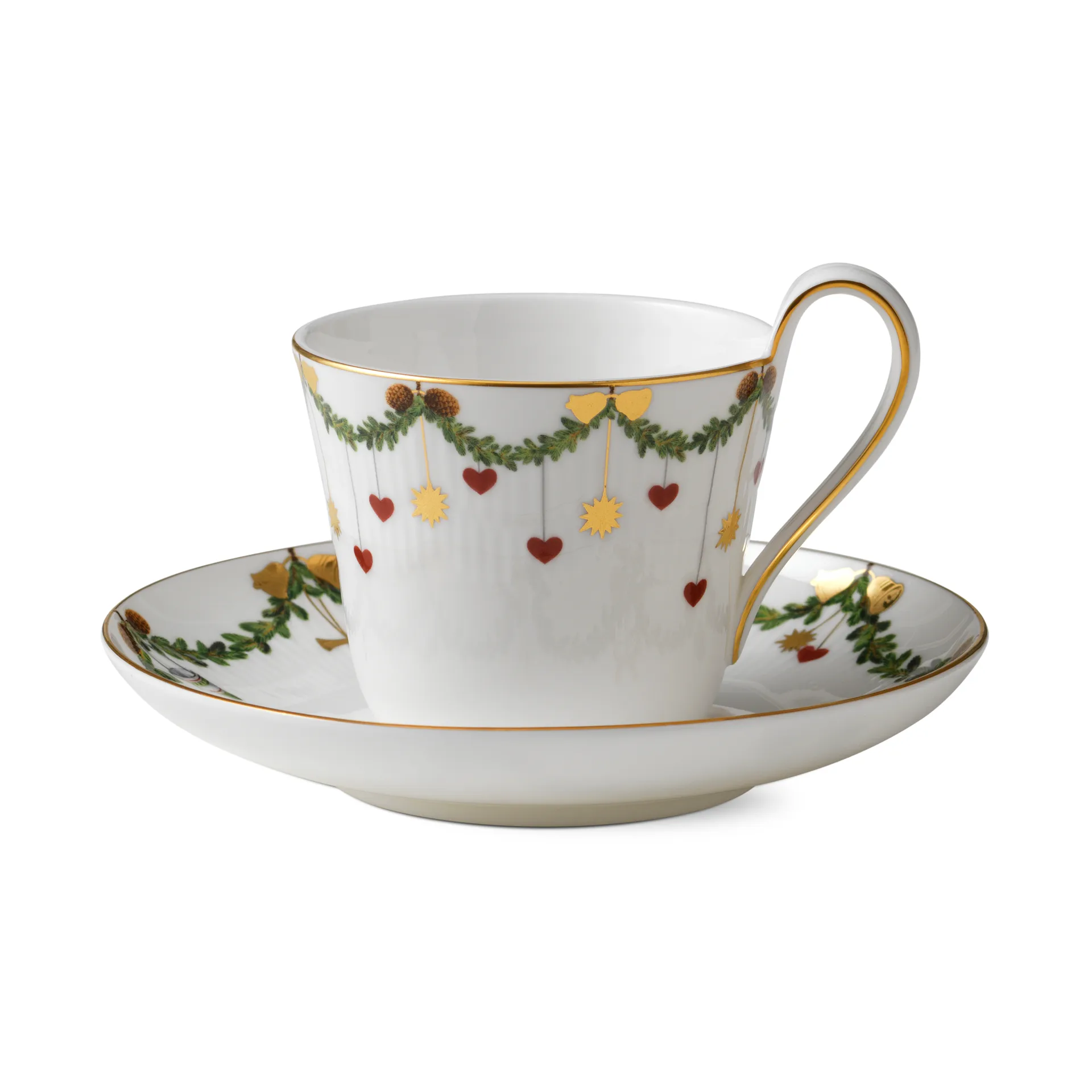 Star Fluted Christmas kopp med fat, 24 cl-högt handtag Royal Copenhagen