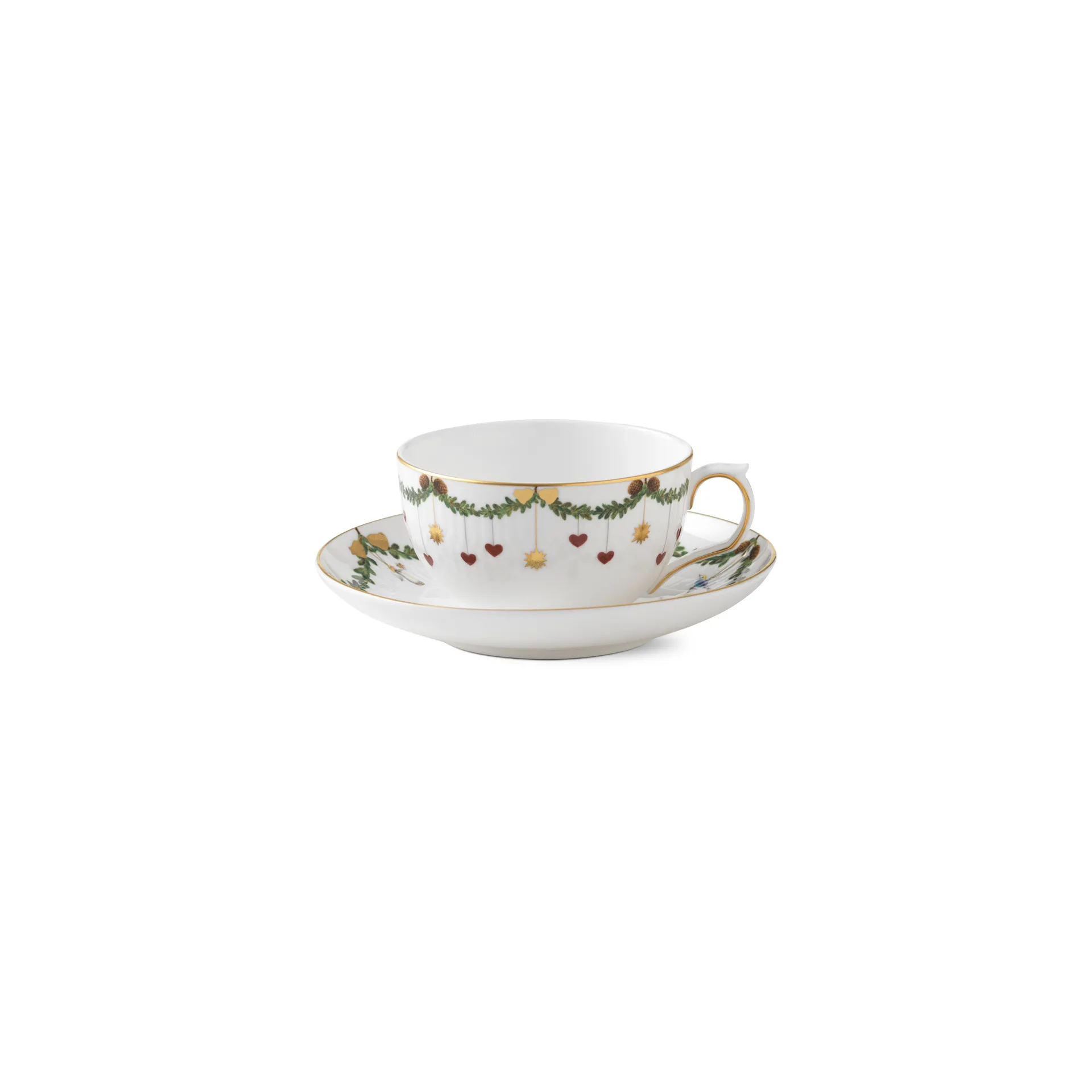 Star Fluted Christmas kopp med fat, 32 cl - lågt handtag Royal Copenhagen