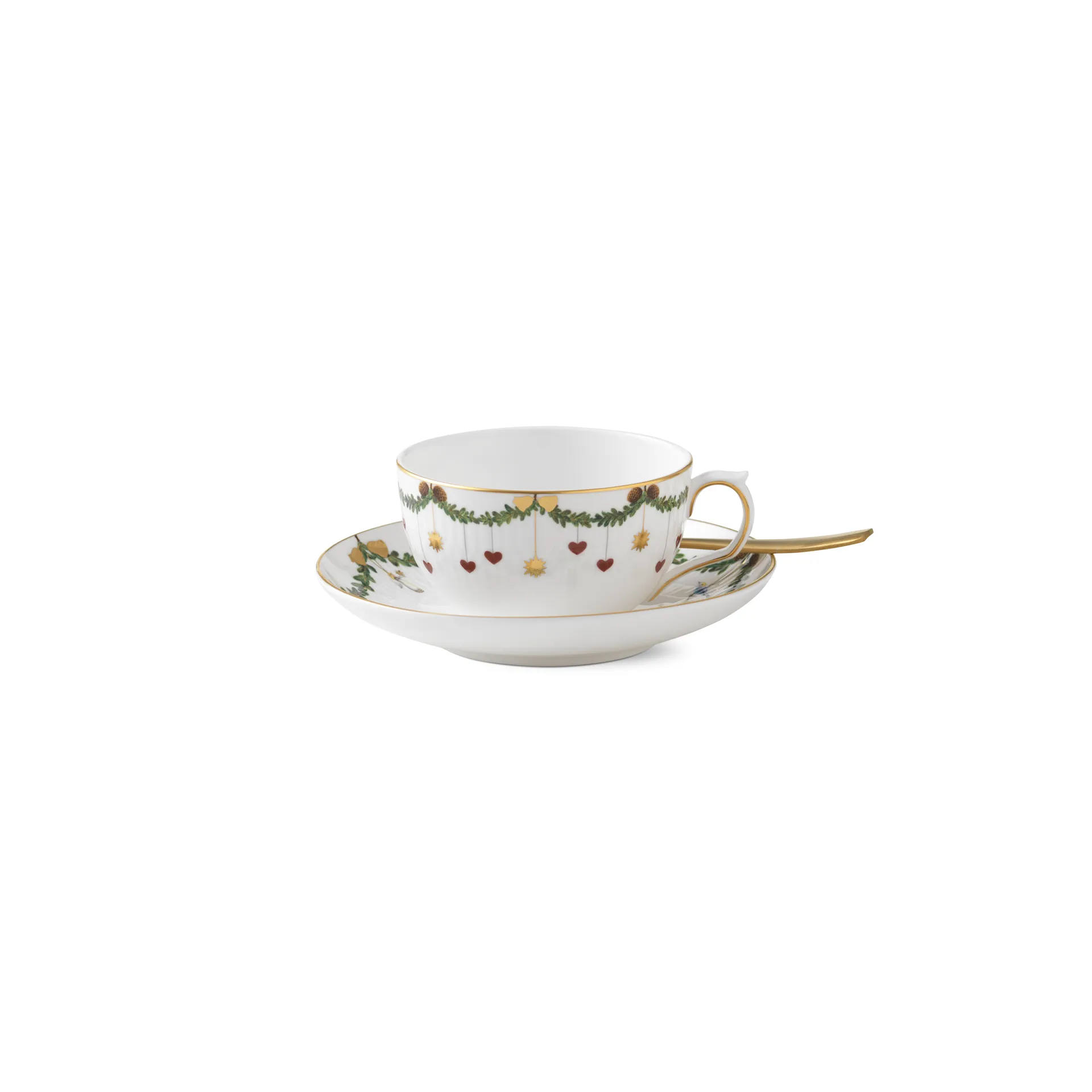 Star Fluted Christmas kopp med fat, 32 cl - lågt handtag Royal Copenhagen