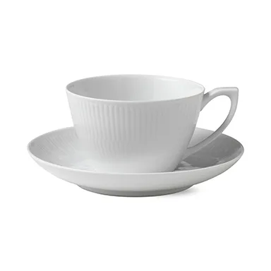 White Fluted tekopp med fat, 28 cl Royal Copenhagen
