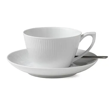 White Fluted tekopp med fat, 28 cl Royal Copenhagen