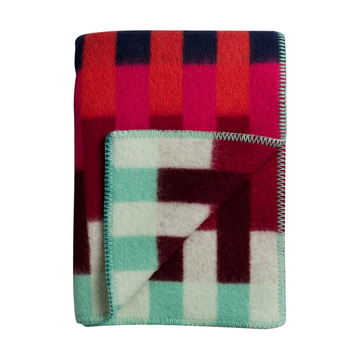 Åsmund bold filt 135x200 cm, Red-turquoise Røros Tweed