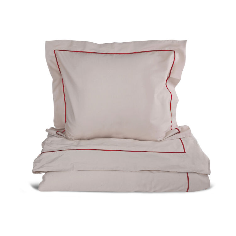 Sagaform Carl bäddset 150x210 cm Beige-vinröd | Skandinavisk Design | Påslakan | Grå
