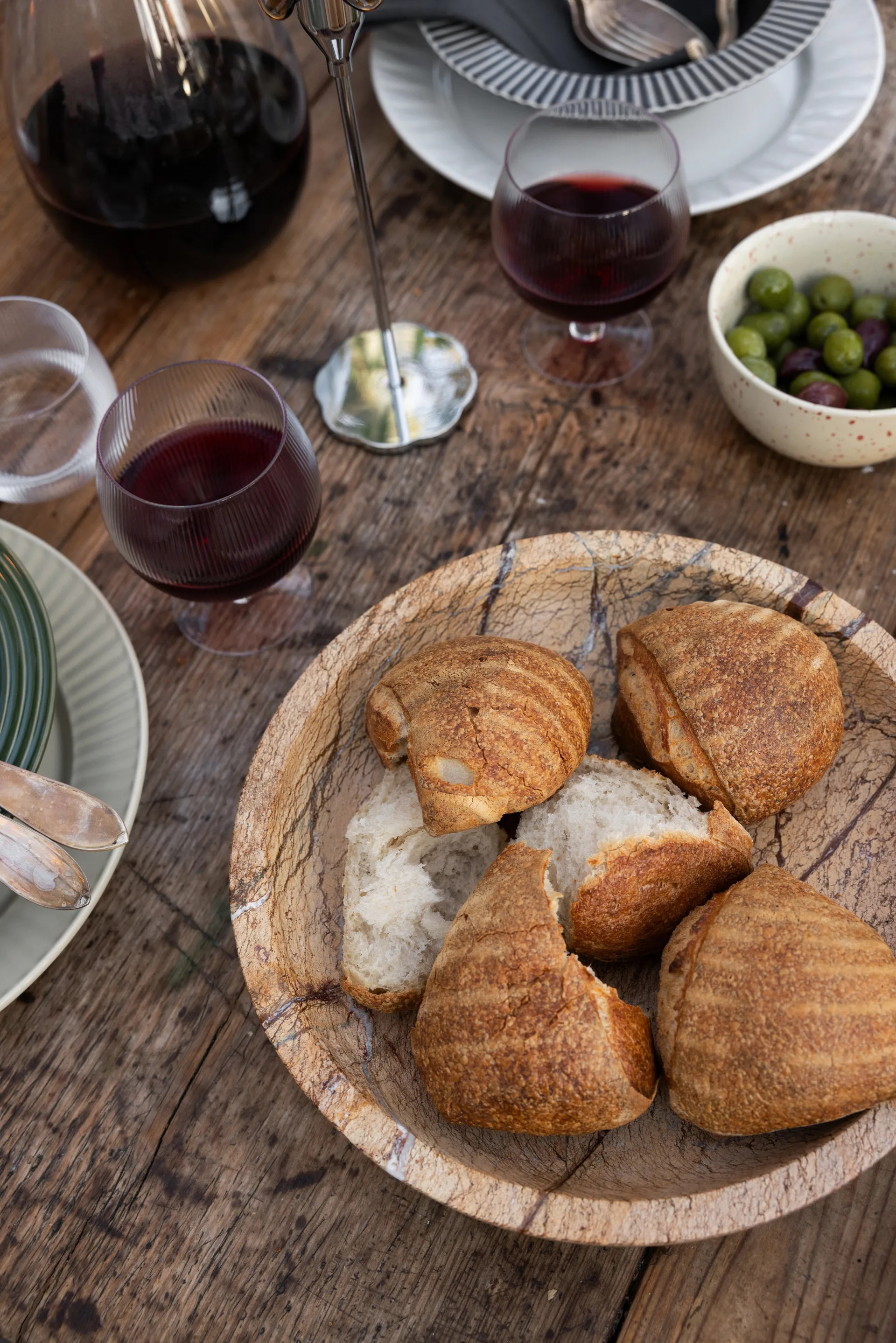 Sten skål stor Ø28 cm, Brun skogsmarmor Sagaform