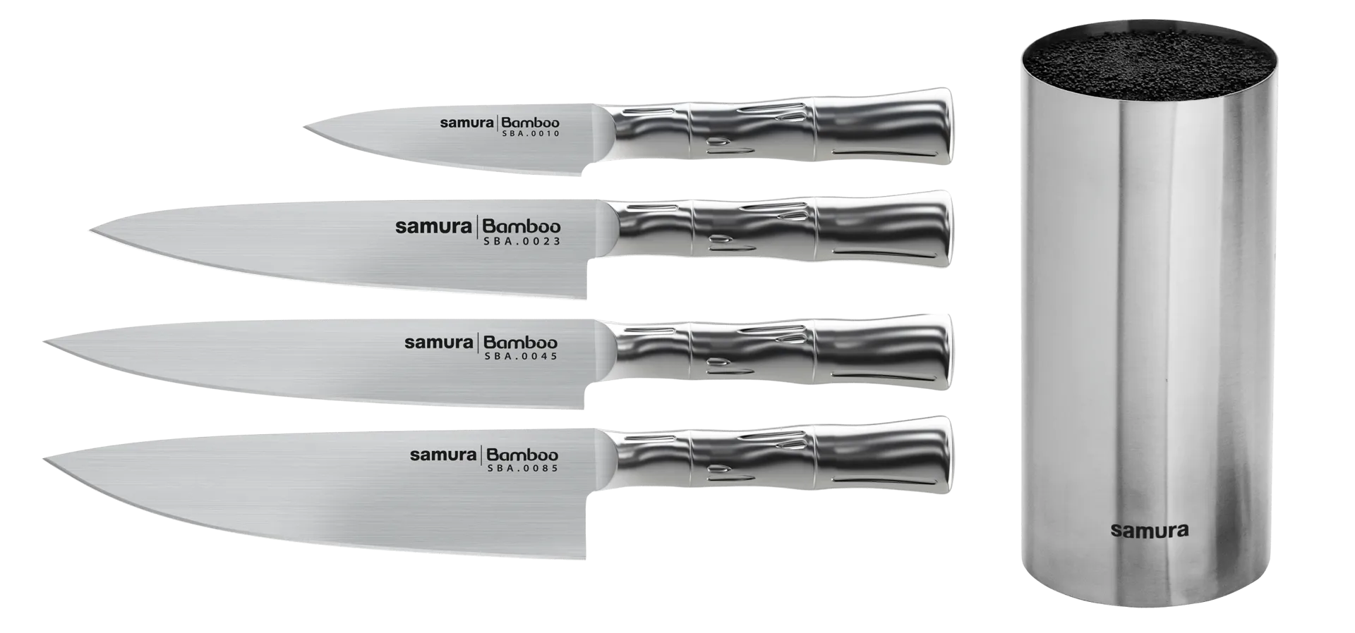 BAMBOO knivset 4 knivar-1 knivblock, Rostfritt stål Samura