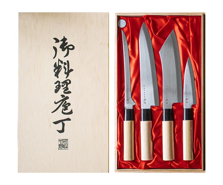 Knivset i balsabox 22x38 cm - 4 delar - Satake