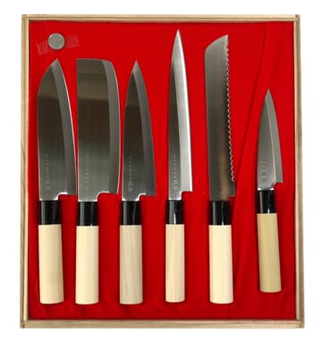 Knivset i balsabox 35x38 cm - 6 delar - Satake