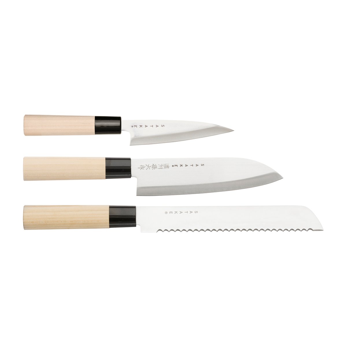 Satake Houcho knivset 3 delar Hi Carbon Steel | Skandinavisk Design | Knivset | Silverfärgad