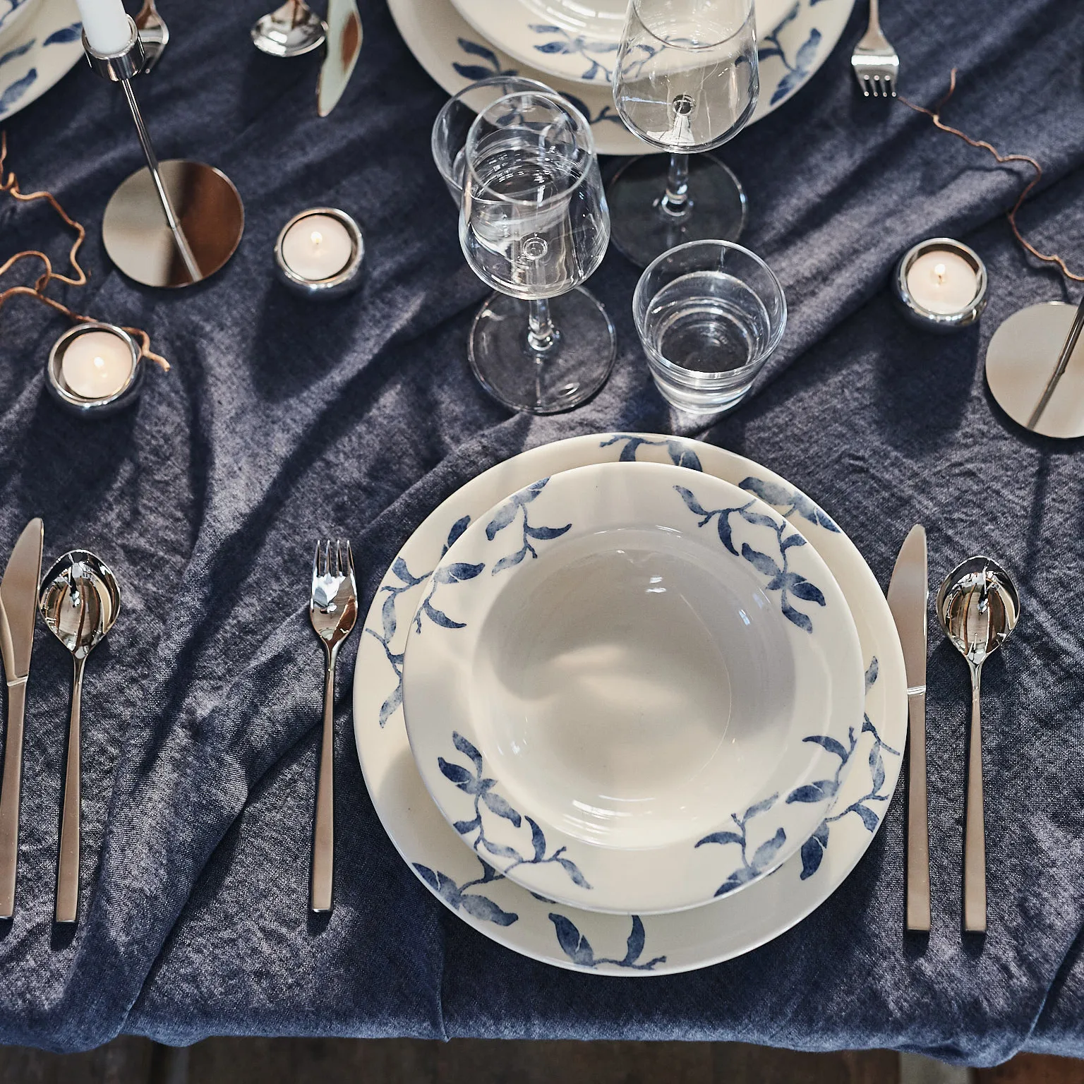 Havspil djup tallrik 23 cm 4-pack, blå-vit Scandi Living