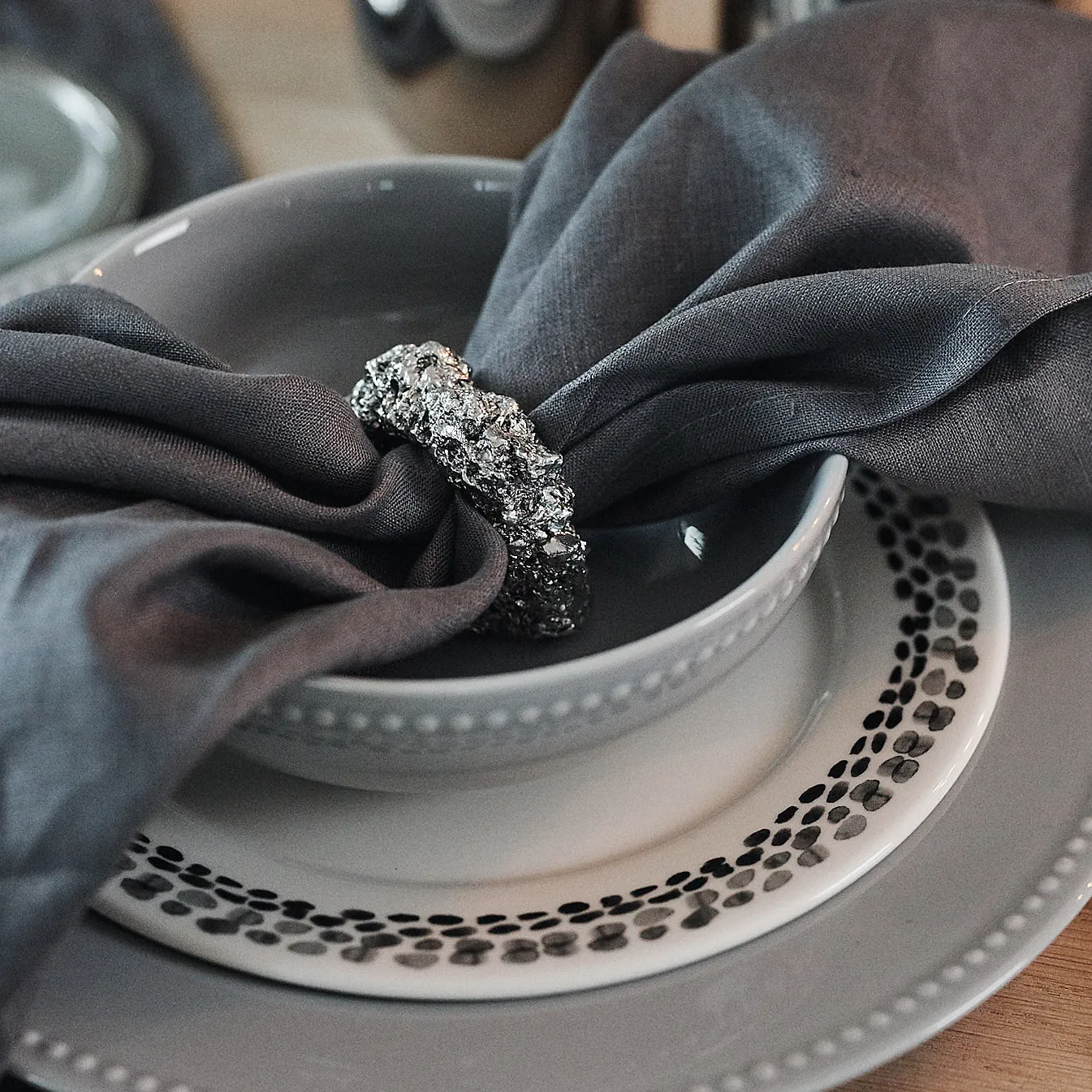 Klappersten assiett 21 cm 4-pack, svart-vit Scandi Living