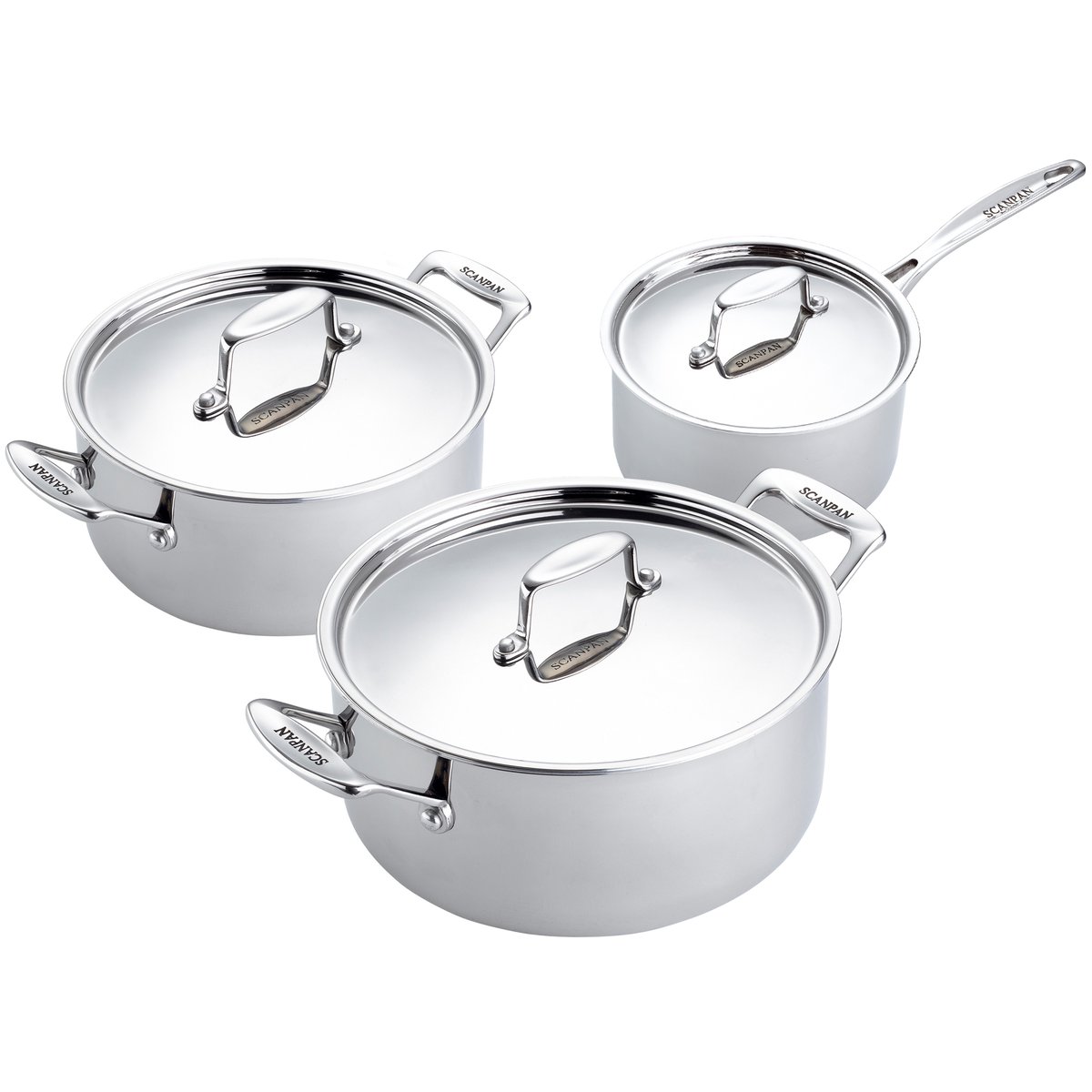 Scanpan Fusion 5 grytset 3 delar Rostfritt stål | Skandinavisk Design | Grytset & Kastrullset | Silverfärgad