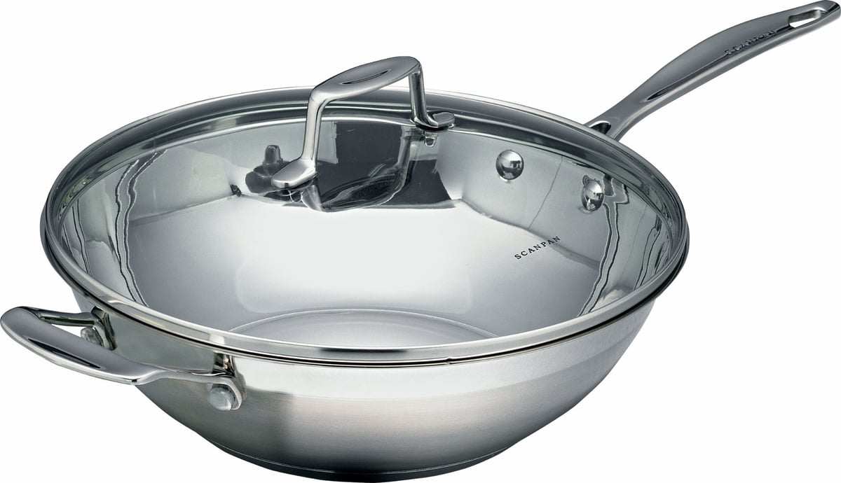 Scanpan Impact wokpanna med lock 32 cm | Skandinavisk Design | Wokpannor | Silverfärgad