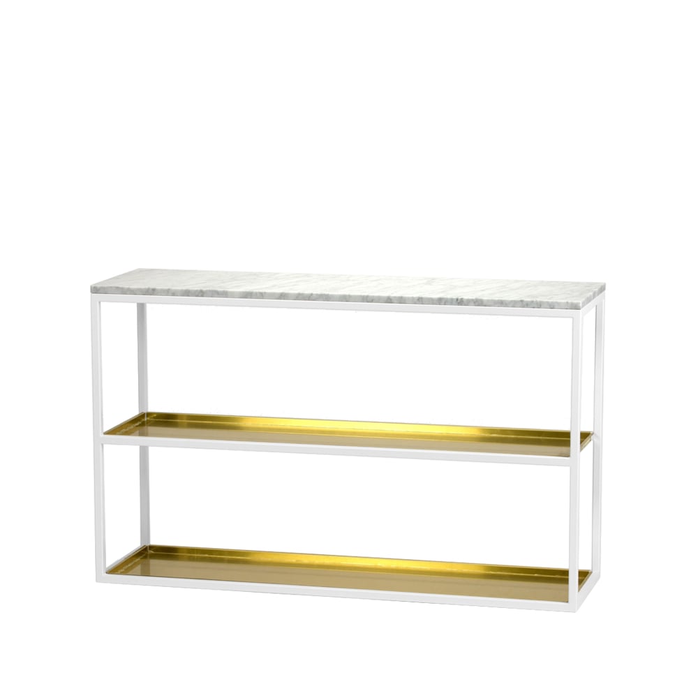 Scherlin konsolbord 11 marmor vit, vitlackat stativ med hyllplan