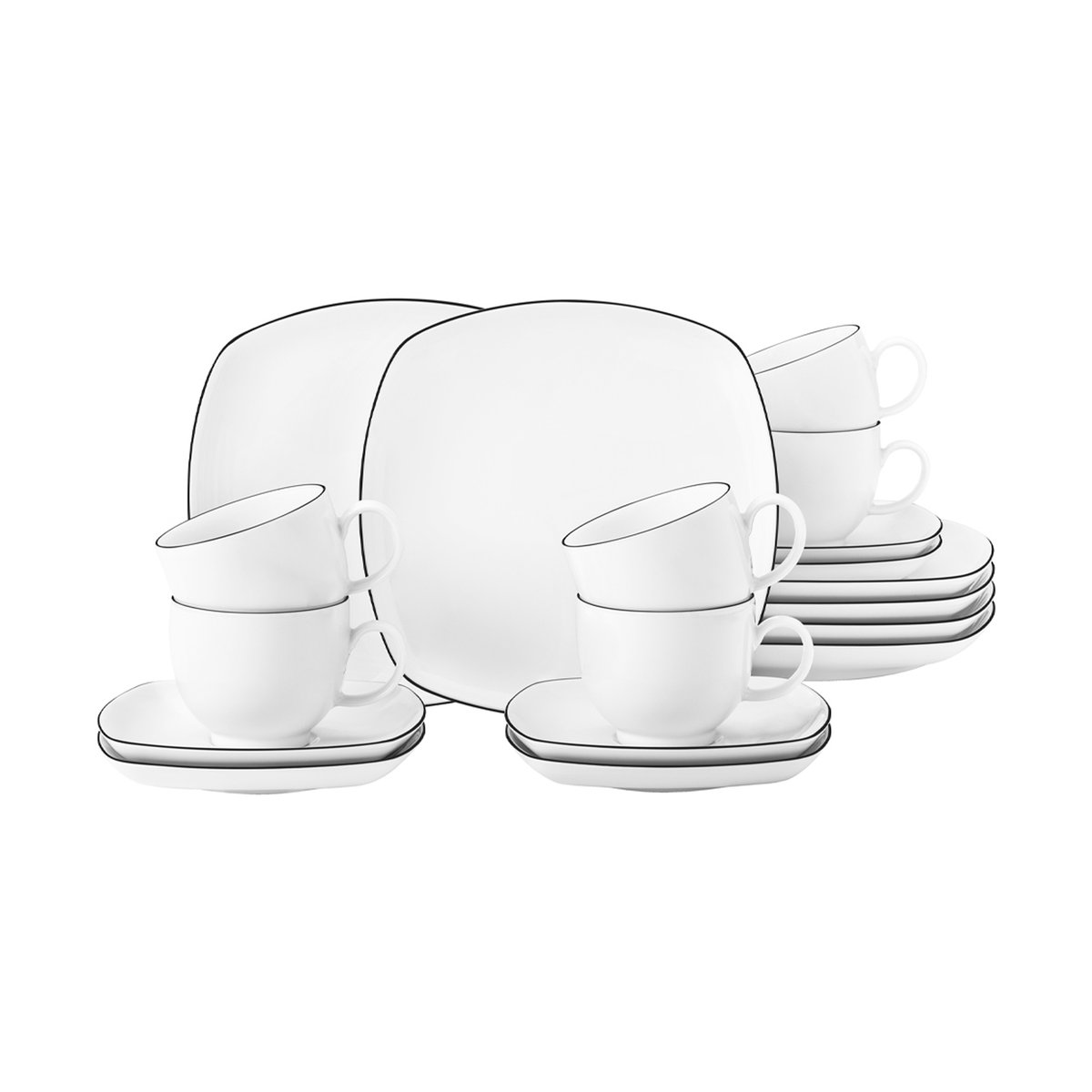 Seltmann Weiden Lido black lines kaffeservis kvadratisk 18 delar Vit med svart kant