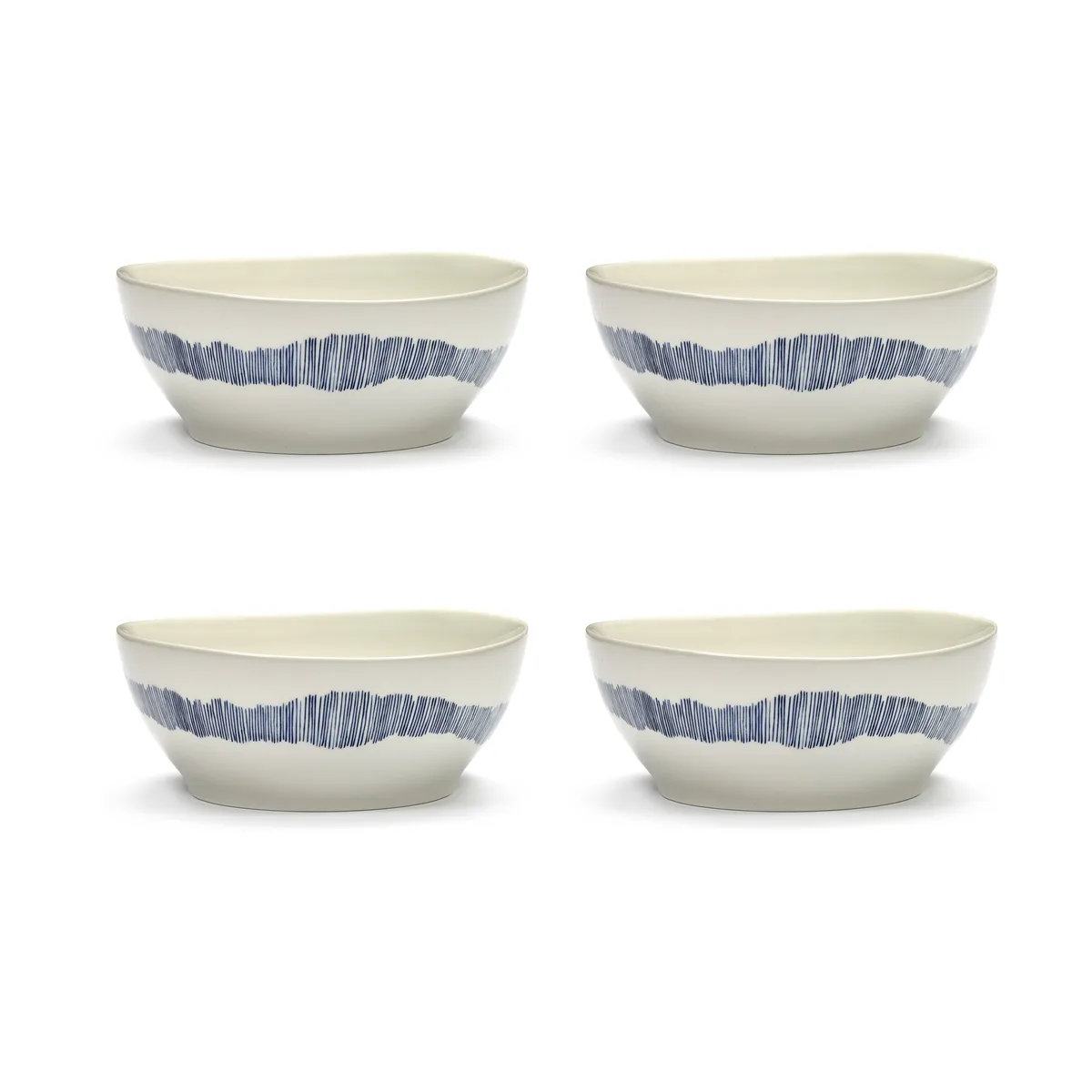 Serax Ottolenghi Feast skål L Ø17 cm 4-pack White-stripes blue