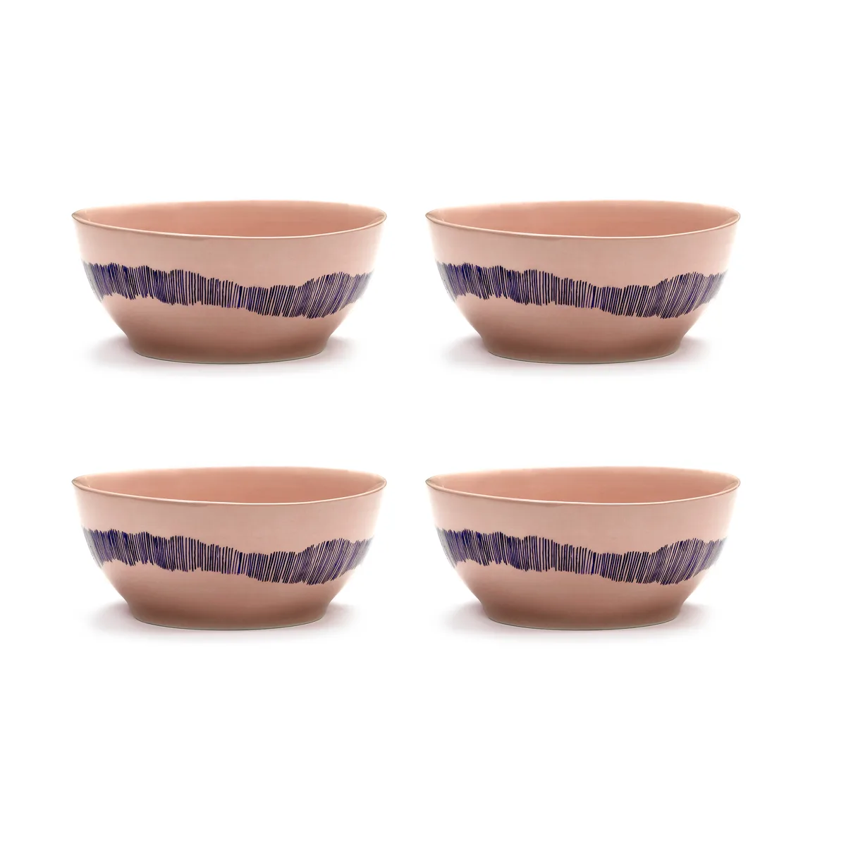 Serax Ottolenghi Feast skål S Ø15 cm 4-pack Pink stripes blue