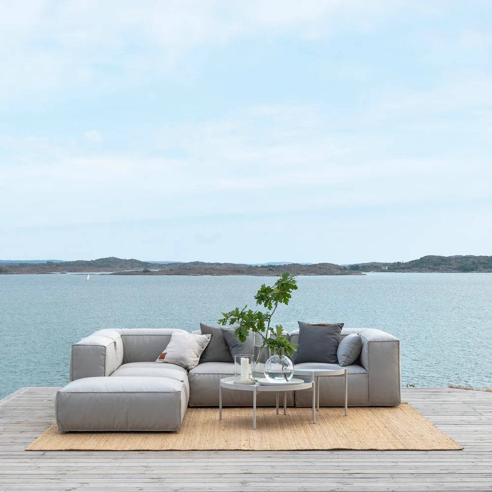 Asker soffmodul, Sunbrella Sling light grey, fotpall Skargaarden