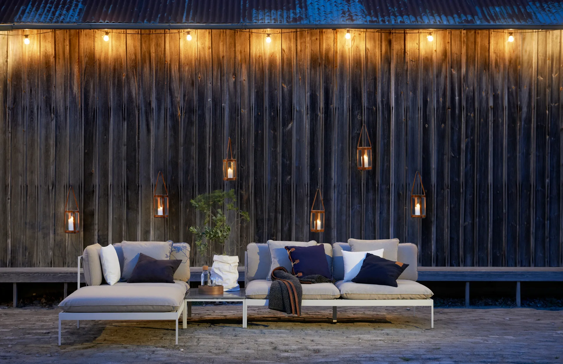 Bönan hörnmodul ljusgrå aluminium-beige linen,  Skargaarden