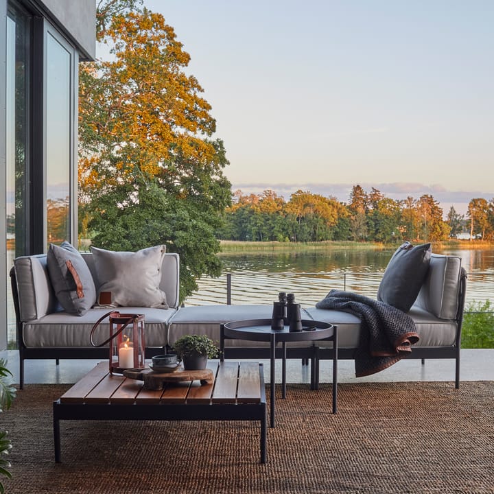 Lidö modulsoffa, Sunbrella Deave silver grey, fotpall, mörkgrå aluminiumram Skargaarden