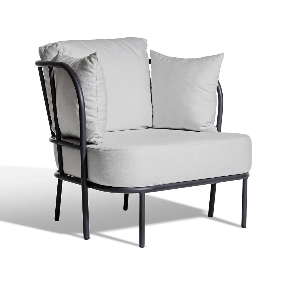 Skargaarden Saltö loungefåtölj Sunbrella silver grey, charcoal grey aluminiumram