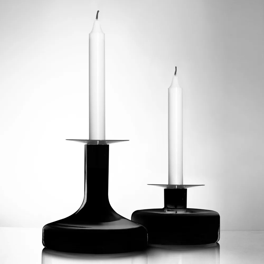 Halo ljusstake, svart, liten Skrufs Glasbruk