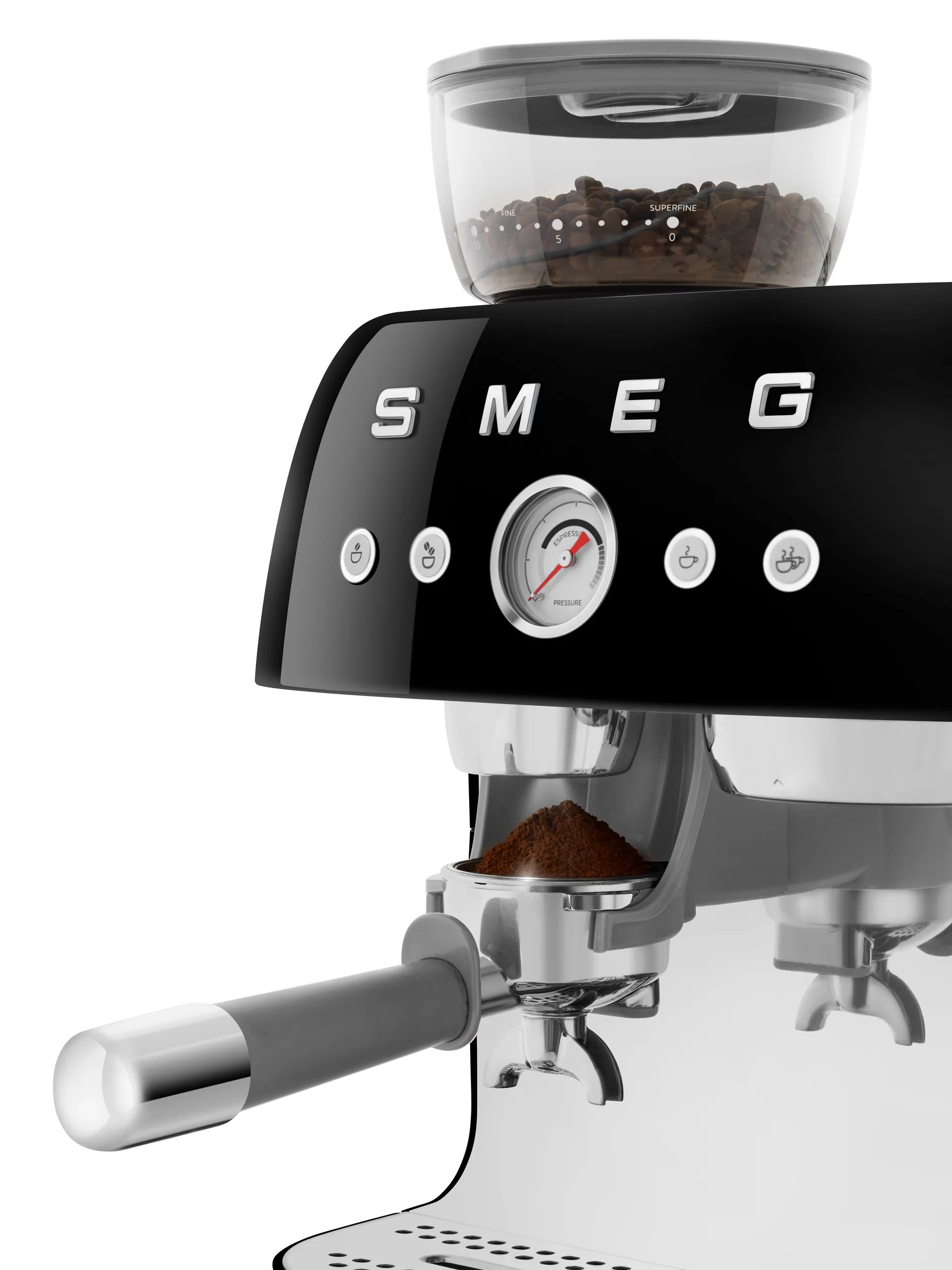 Smeg 50's Style espressomaskin med kaffekvarn, Svart Smeg